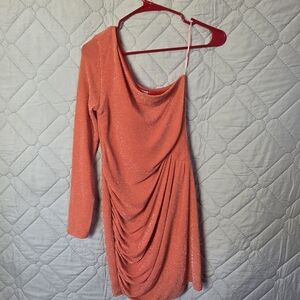 With Love Jessica Women's Orange Metallic One Shoulder Bodycon Dress 
Sz 12